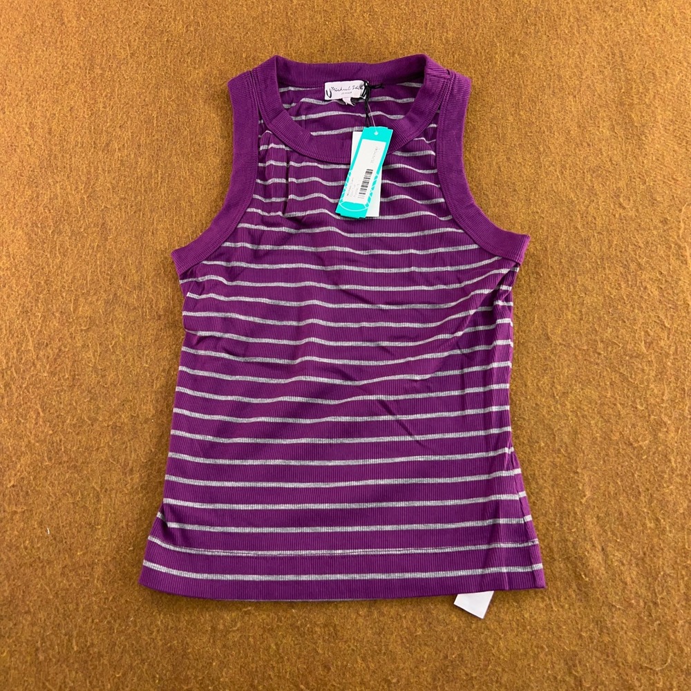 Michael Stars Womens Small Purple Gina Ultra Rib Stripe Crop Tank Top NWT